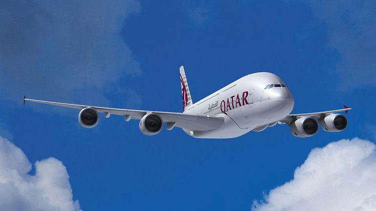 Eine A380-800 in den Farben der Qatar Airways (Computergrafik).
