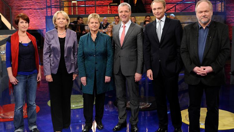 Die Spitzenkandidaten der NRW-Landtagswahl (v.l.): Schwabedissen, Kraft, Löhrmann, Röttgen, Lindner und Paul.