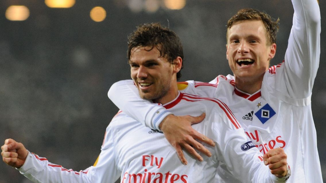 Marcus Berg und Marcell Jansen jubeln nach dem 2:0.