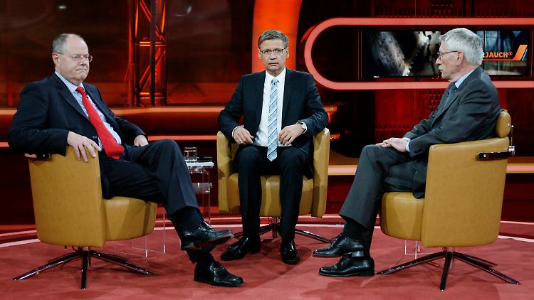 Warten auf das Ende der Sendung: Steinbrück, Jauch und Sarrazin.