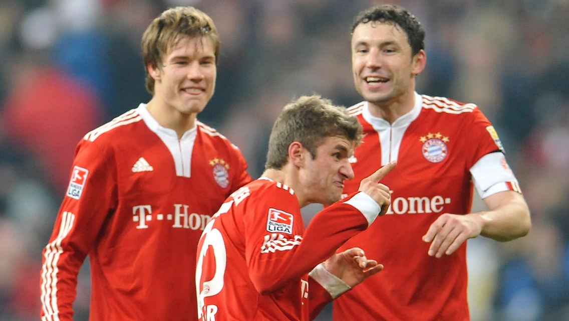 Gut gelaunt nach Turin: Holger Badstuber, Thomas Müller und Mark van Bommel, von links.