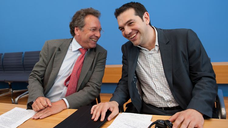 "Wir sind stolz", sagt Linkenchef Ernst (l.), dass Tsipras seine Partei in Berlin besucht hat.