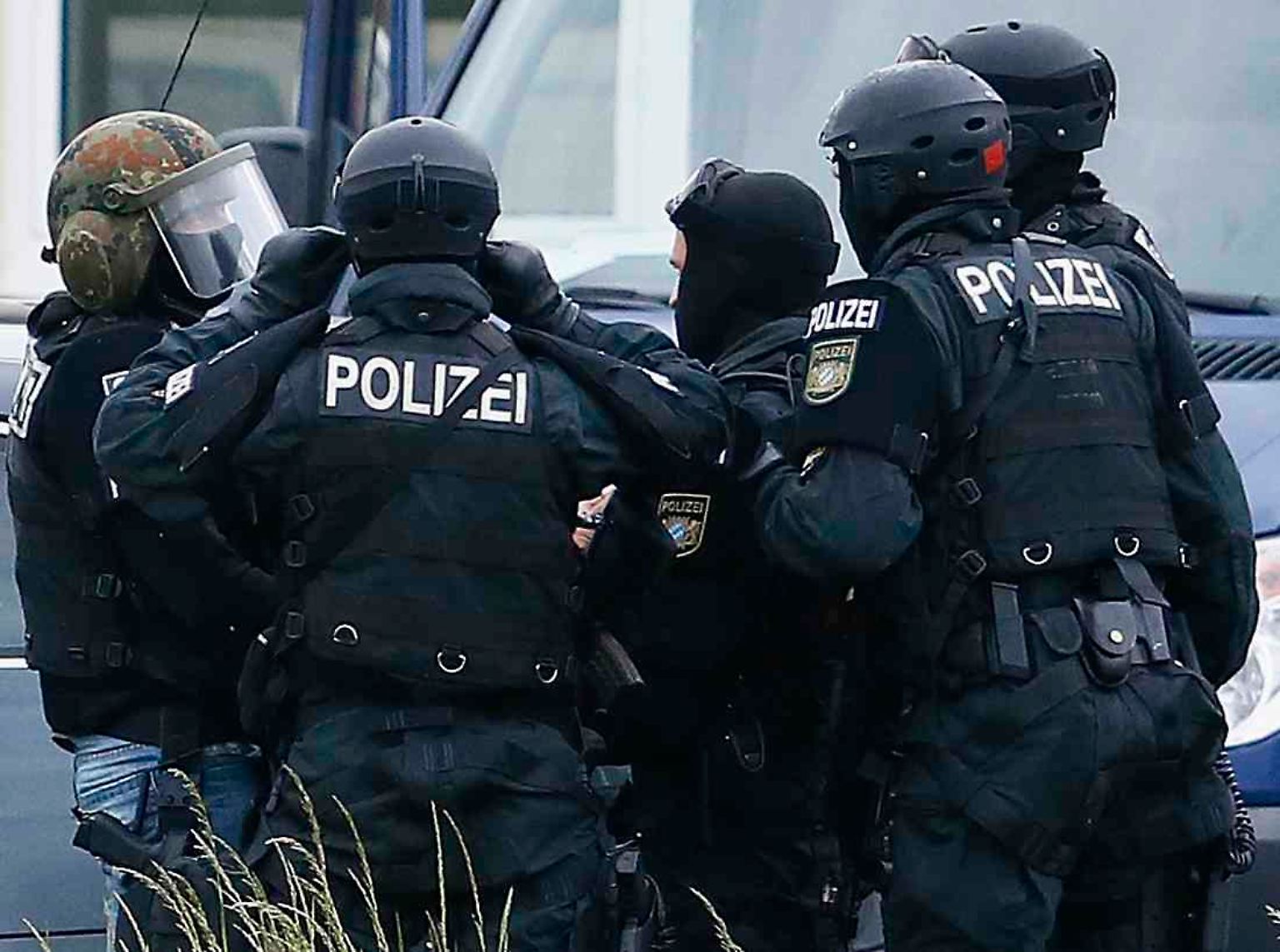 Polizeiaufmarsch in Memmingen im Allgäu.