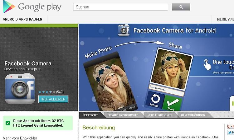 In Play Store gibt es Facebook Camera auch - allerdings nicht das Original!