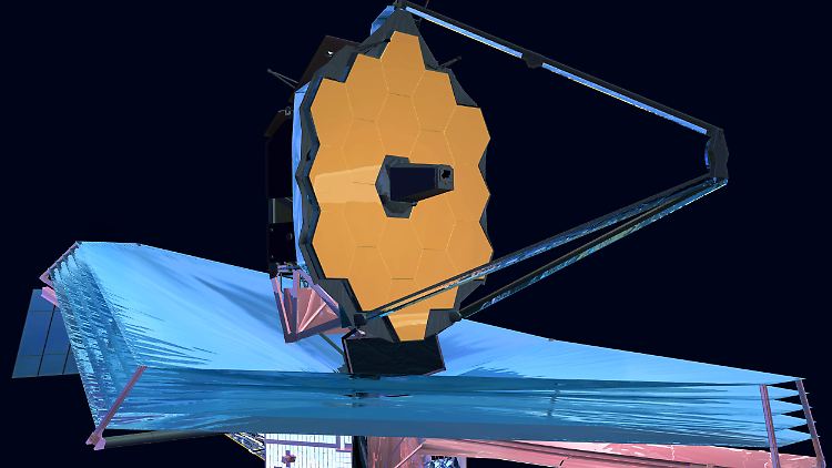 Eine künstlerische Darstellung zeigt das neue Weltraumteleskop "James Webb".