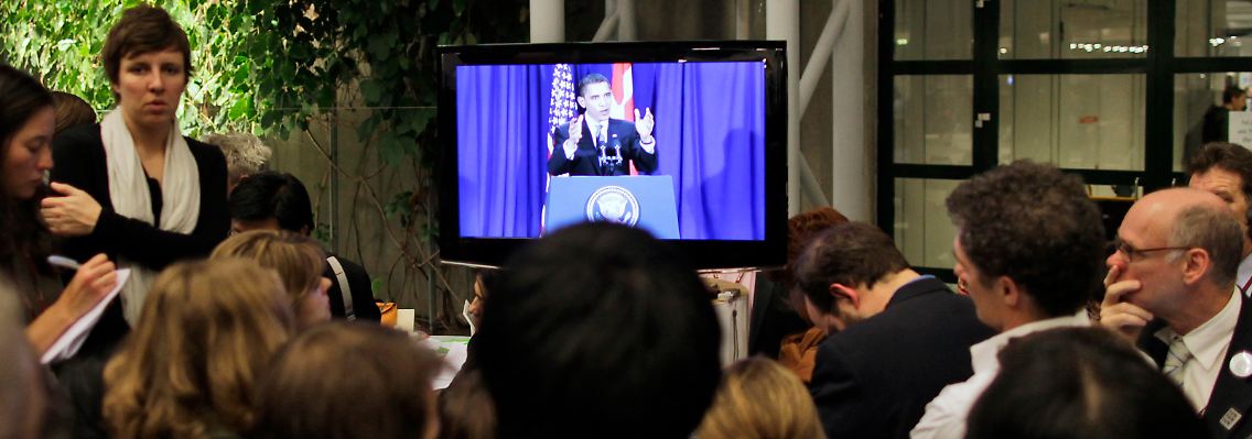 Schlusswort, und dann schnell zurück nach Washington: Obama bei seiner letzten Pressekonferenz in Kopenhagen.