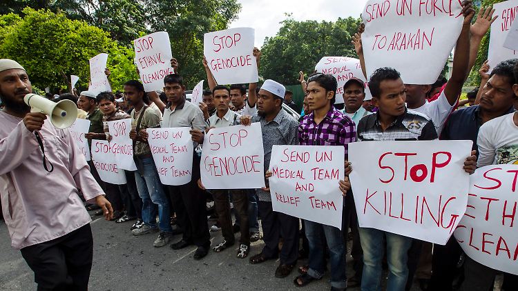 In Kuala Lumpur protestieren Flüchtlinge der Rohingya gegen die anhaltende Gewalt.