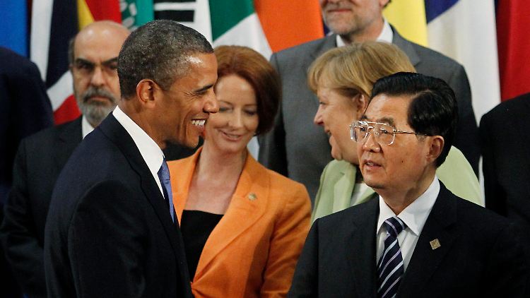 Barack Obama im Gespräch mit Chinas Präsident Hu Jintao beim G-20-Gipfel in Los Cabos.