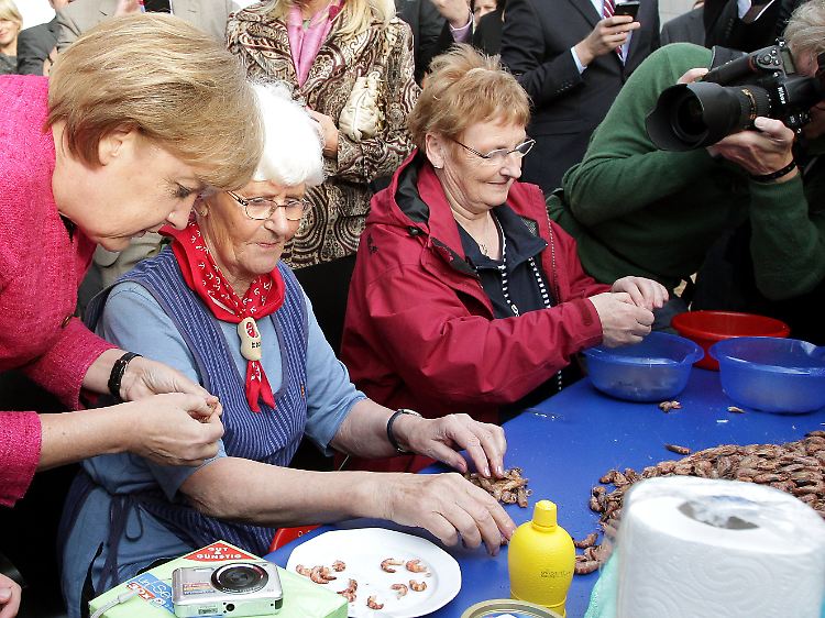 Merkel, das Volk und ein paar Krabben: Das macht sicher sympathisch.