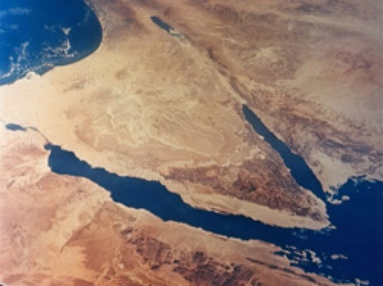 Satellitenaufnahme des Mittleren Ostens - von Ägypten über die Sinai-Halbinsel bis nach Syrien.