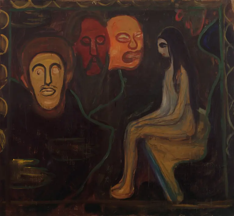 Edvard-Munch-Maedchen-und-drei-Maennerkoepfe