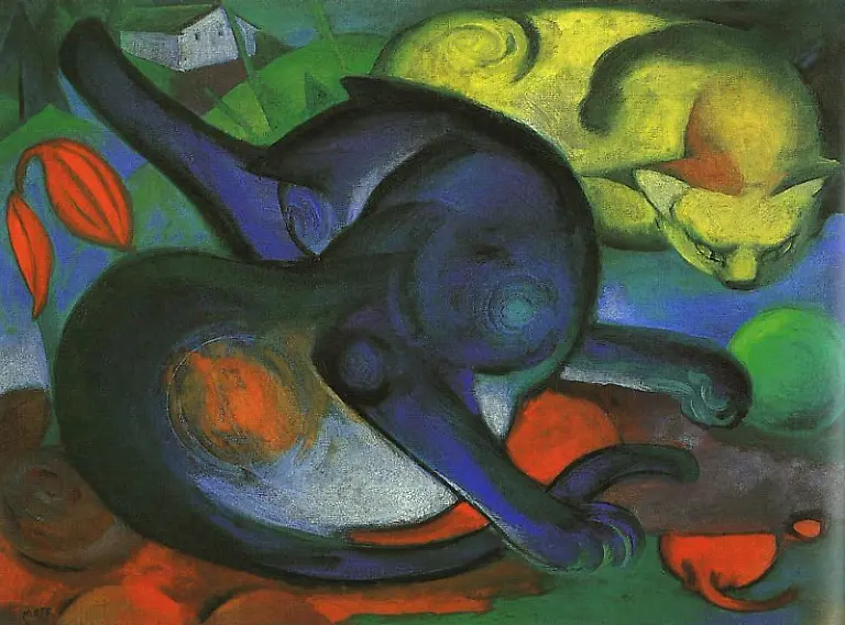 Franz-Marc-Two-Cats-Blue-and-Yellow-Zwei-Katzen-blau-und-gelb-1912-1