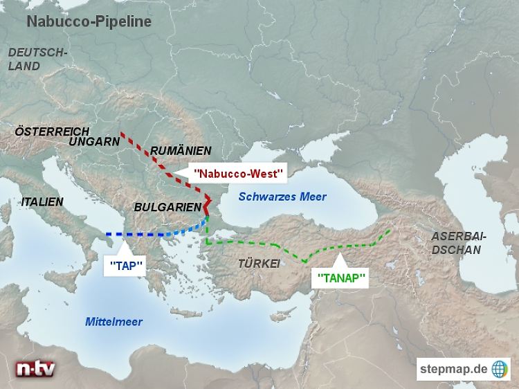 "Mini-Nabucco": Die Betreiber hoffen auf eine endgültige Entscheidung für "Nabucco-West" (rot)
