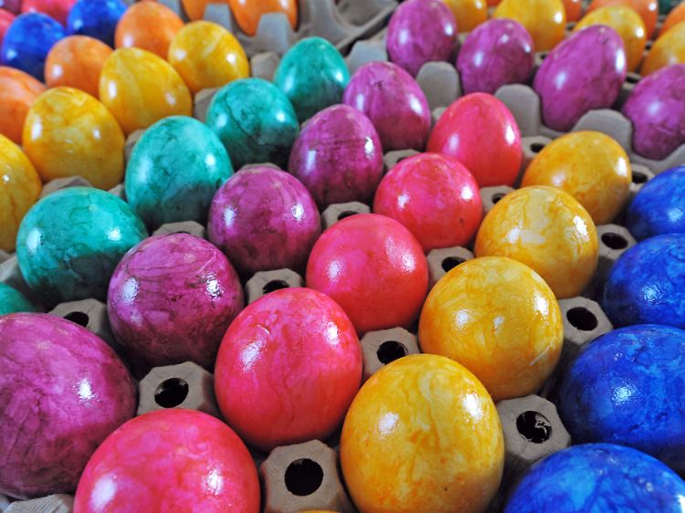 Gefärbte Eier in der Thüringer Frischeier GmbH in Wandersleben. In der Ostersaison werden hier rund 20 Millionen bunte Eier ausgeliefert.