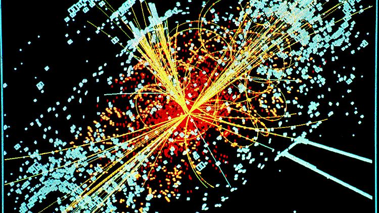 Die Illustration zeigt, wie ein Higgs-Teilchen zerfallen könnte.