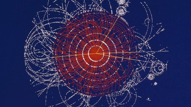 Die Illustration zeigt den Zerfall eines fiktiven Higgs-Boson.