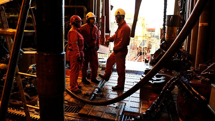 Arbeiter auf dem Oseberg Ölfeld in der Nordsee.