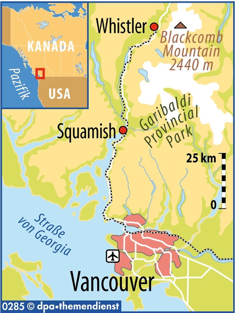 Vancouver und Whistler sind etwa 120 Kilometer voneinander entfernt.