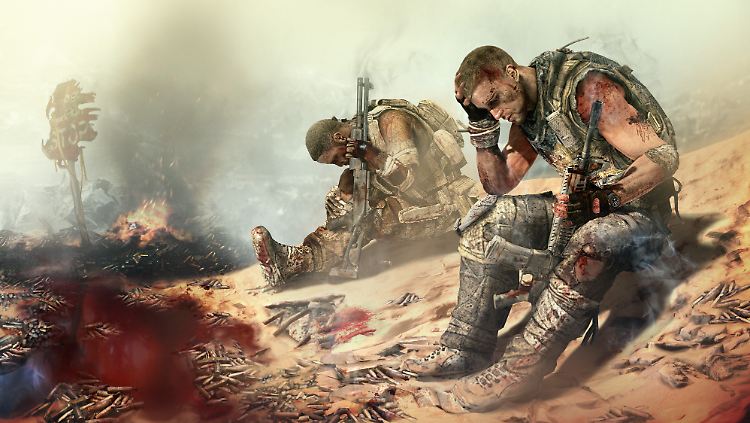 Blutiger Sand, blutige Kämpfer: Protagonist Martin Walker und ein Mitstreiter.