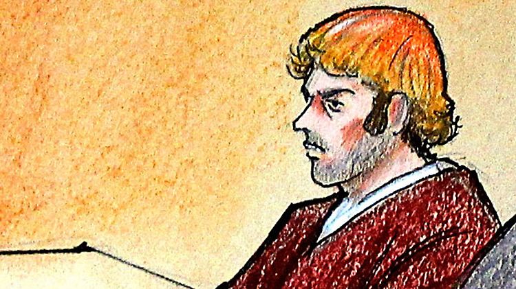 So sieht ein Gerichtszeichner James Holmes.