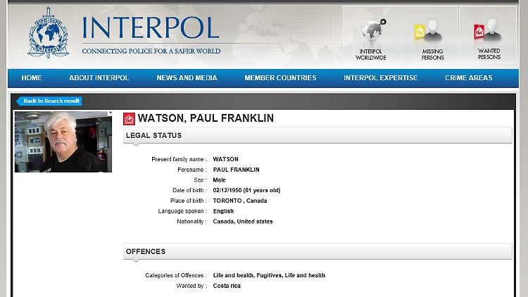 Screenshot der Interpol-Seite.
