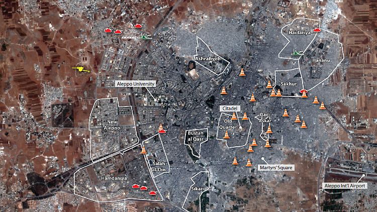 Das Satellitenfoto von Amnesty International dokumentiert die Zerstörungen und den Einsatz schwerer Waffen in Aleppo.