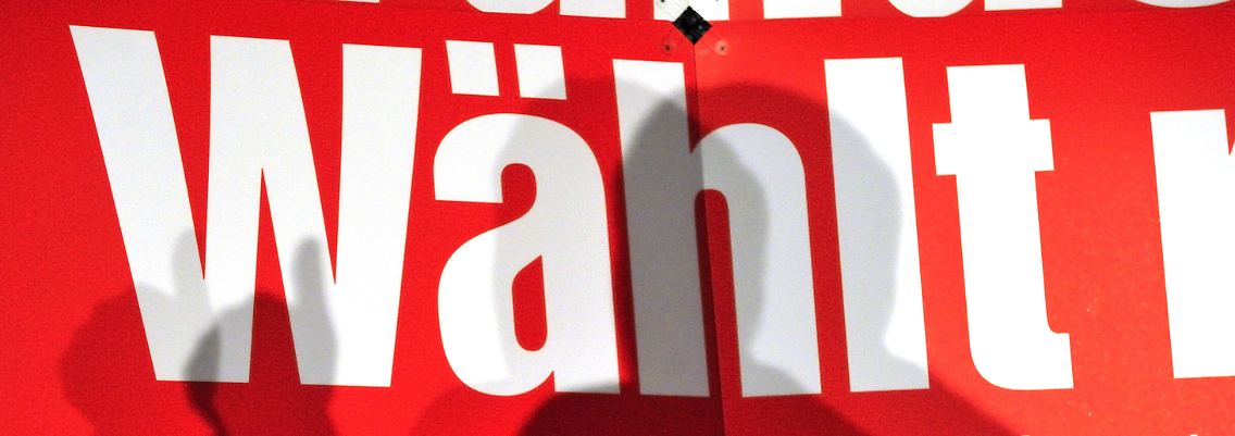 Der Schatten von Oskar Lafontaine bei einer Veranstaltung der Linkspartei im September in Potsdam.