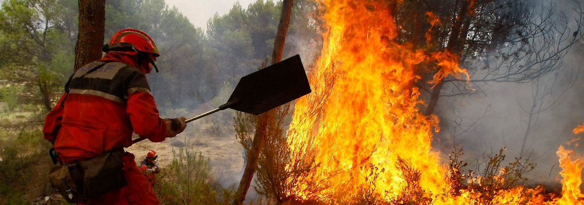 Ein Feuerwehrmann kämpft bei Alicante gegen die Flammen. Dutzende Brände wüten derzeit in Spaniens Wäldern.