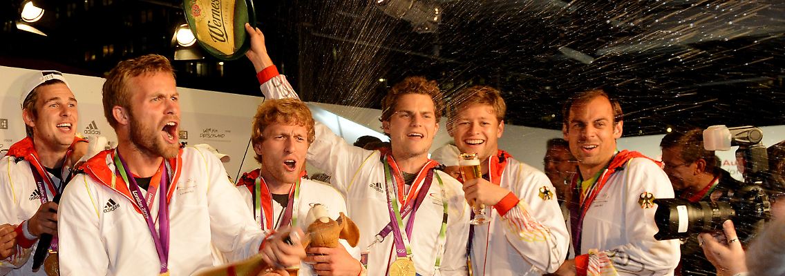 Ausgelassene Freude der deutschen Hockey-Herren.