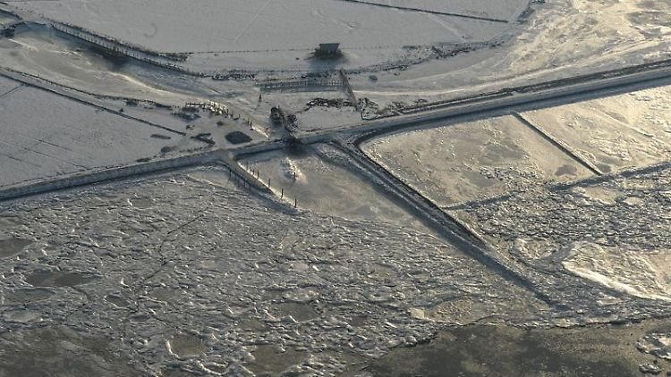Die Nordsee ist teils zugefroren - doch das Packeis sollten sich Spaziergänger aus sicherer Entfernung ansehen.