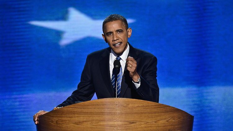 Nur selten wird Obamas Rede von längeren "Four more years. Four more years"-Sprechchören (Vier weitere Jahre) unterbrochen.