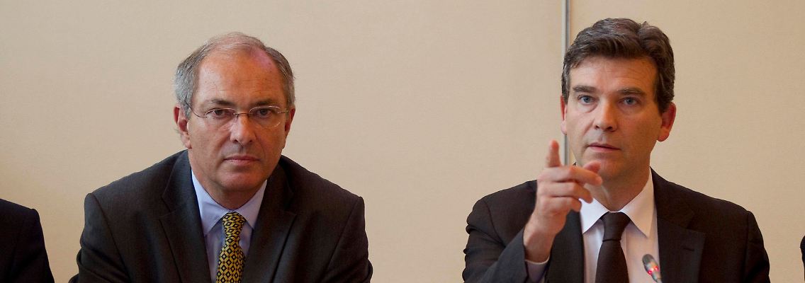 Emmanuel Sartorius (links/mit Industrieminister Arnaud Montebourg) verkündet unangenehme Wahrheiten.