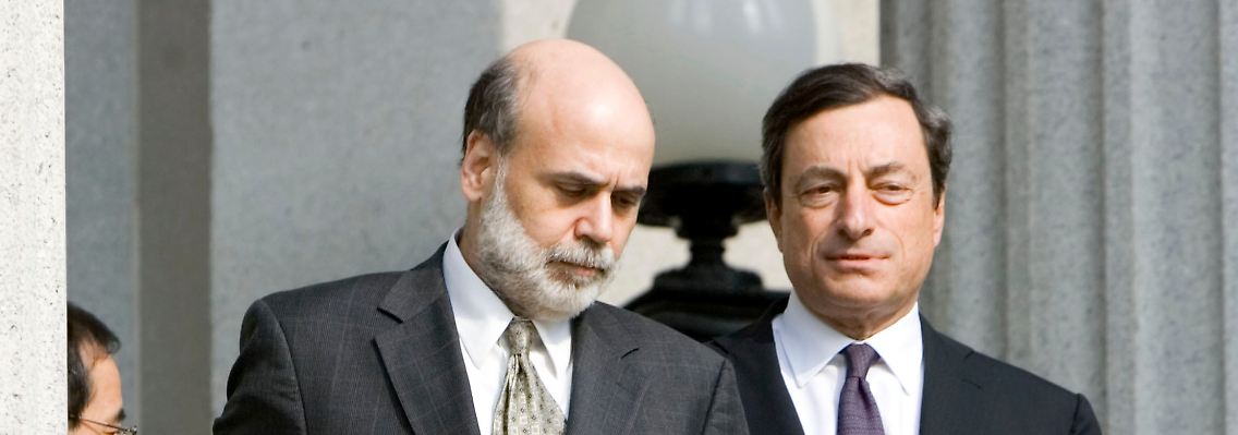 Notenbanker unter sich: Fed-Chef Bernanke (l.) und EZB-Präsident (r.) Draghi