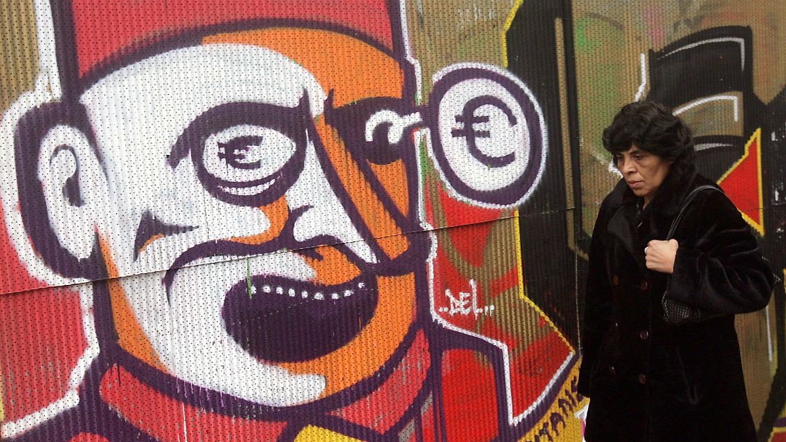"Das Monster Kapitalismus" als Graffiti im Zentrum Athens.