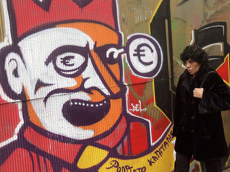 "Das Monster Kapitalismus" als Graffiti im Zentrum Athens.
