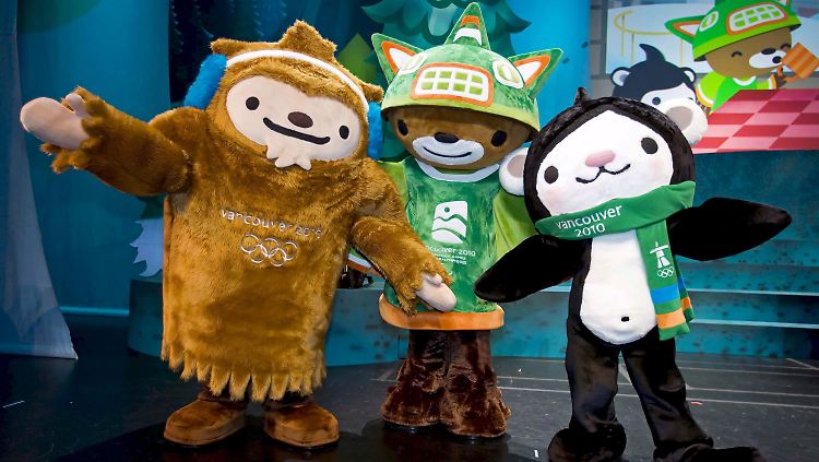 Drei Maskottchen sind die offiziellen Gesichter und Werbeträger der Olympischen Winterspiele 2010: Quatchi, Sumi und Miga (r-l). 