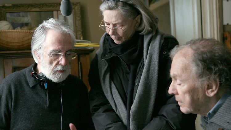 "Liebe"-Regisseur Michael Haneke mit seinen Hauptdarstellern Emmanuelle Riva und Jean-Louis Trintignant (l-r).