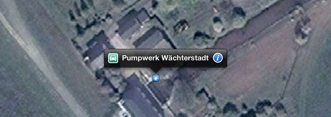 Die Suche nach einer Tankstelle kann im gefühlten Nichts enden, etwa im Pumpenwerk Wächterstadt, das die neue Karten-App fälschlicherweise als Benzinquelle empfiehlt.