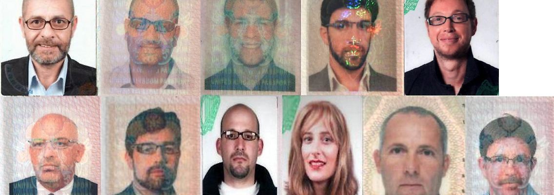 Die Passfotos der verdächtigen Personen aus den gefälschten europäischen Pässen.