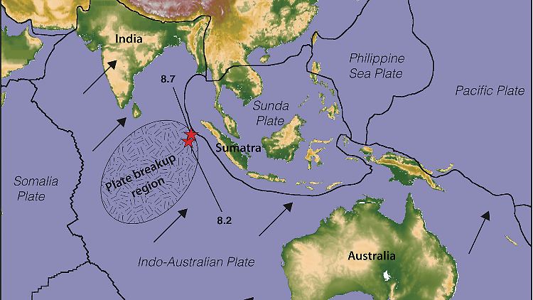Das schwere Erdbeben von Indonesien vom April 2011 beweist einer Studie der Universität von Utah zufolge das Auseinanderbrechen der indo-australischen Kontinentalplatte.