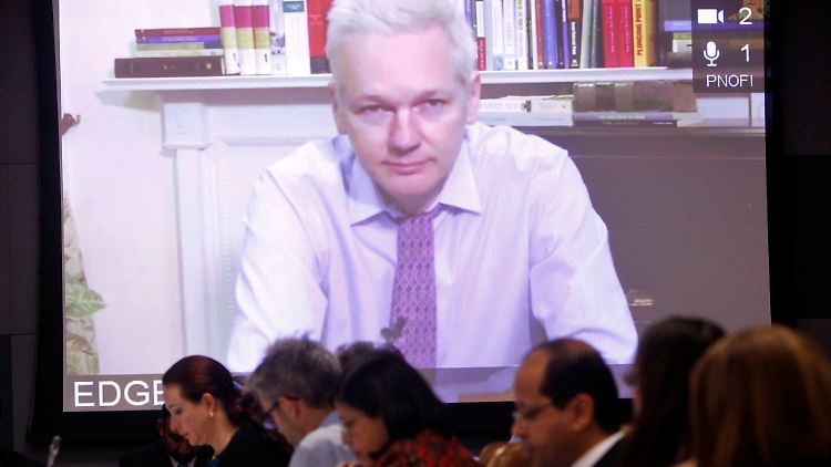 Aus seinem Asyl in der ecuadorianischen Botschaft spricht Assange via Video zur Generalversammlung der Vereinten Nationen.