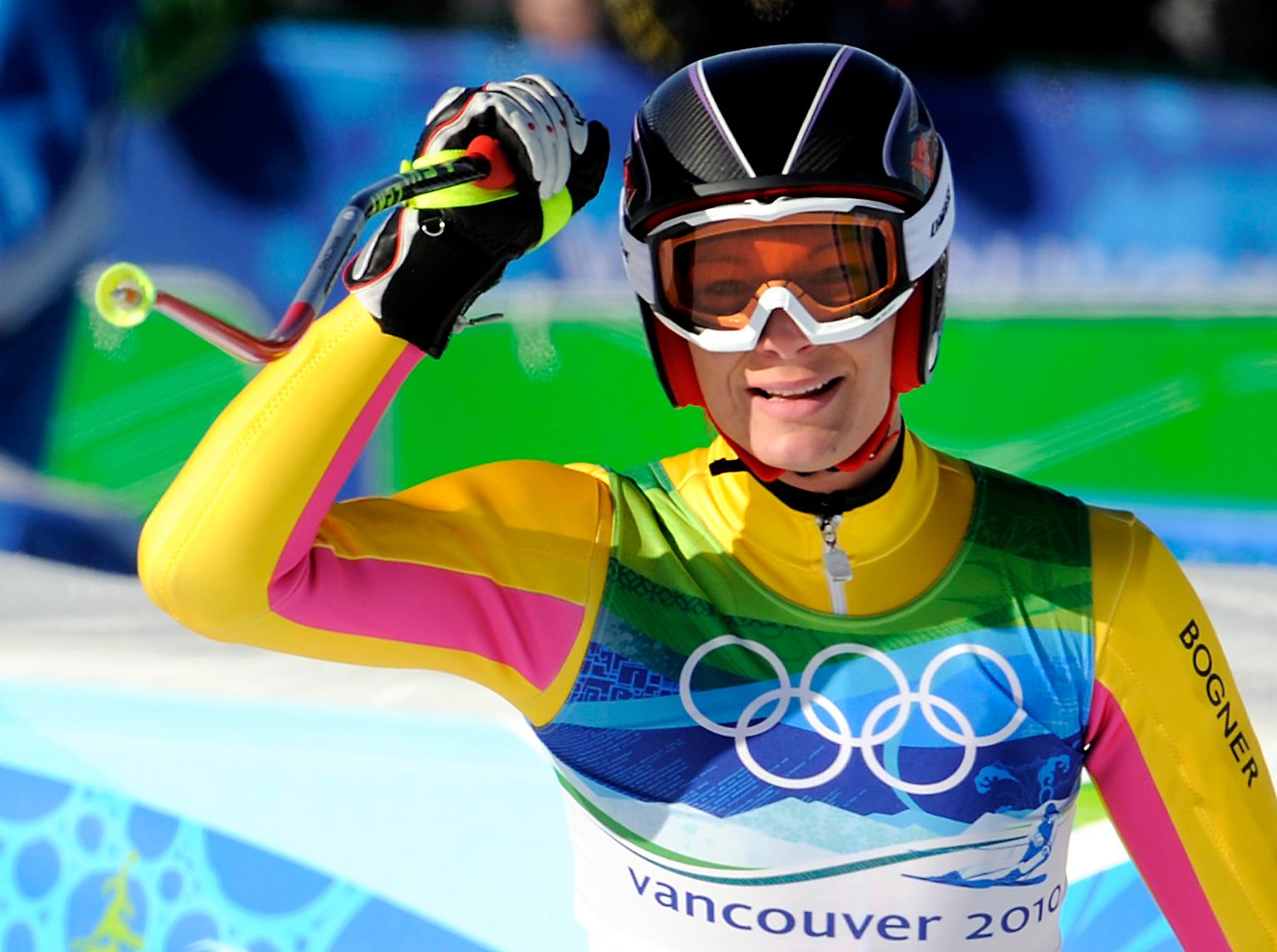 Maria Riesch jubelte im Ziel des Super-G-Laufs bereits. Doch ihre Zeit war nicht gut genug.