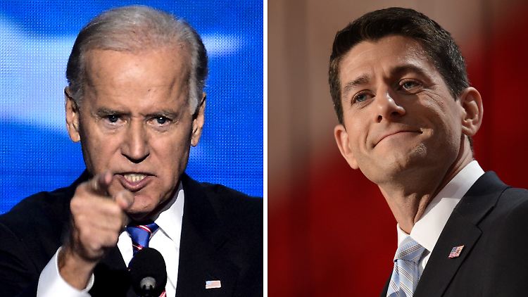 Vize-Präsident Biden uind der Vize-Präsidenten-Kandidat der Republikaner, Ryan (r.)