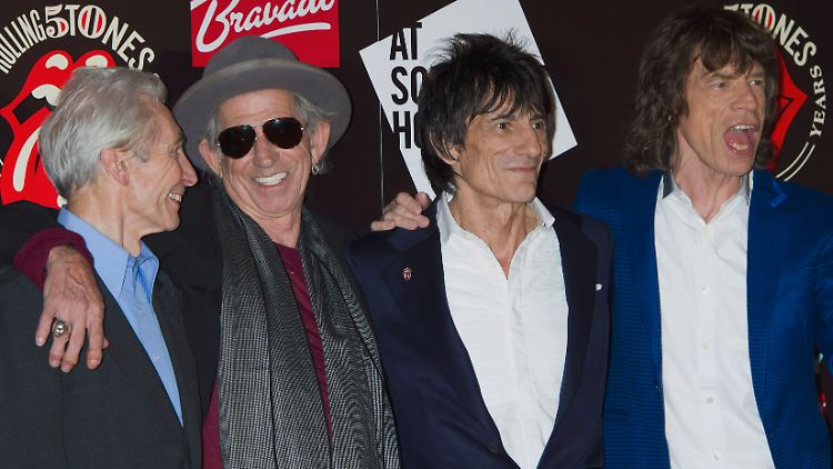 Charlie Watts, Keith Richards, Ronnie Wood and Mick Jagger im Juli 2012 anlässlich ihres 50-jährigen Bandjubiläums.