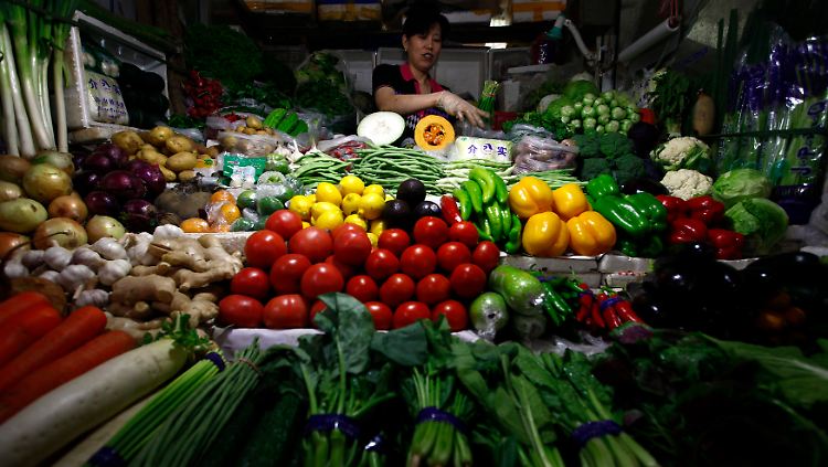 In China sinken vor allem die Lebensmittelpreise.