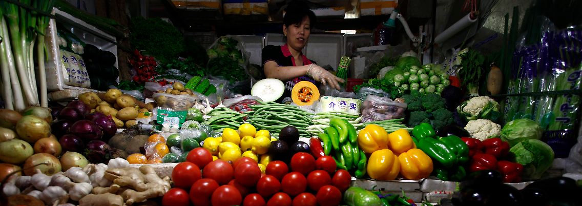 In China sinken vor allem die Lebensmittelpreise.