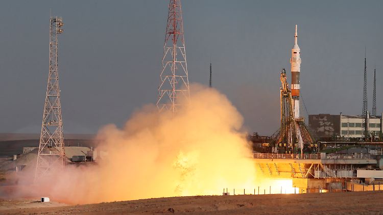 Auf zur ISS: die Sojus-Rakete beim Start in Baikonur.