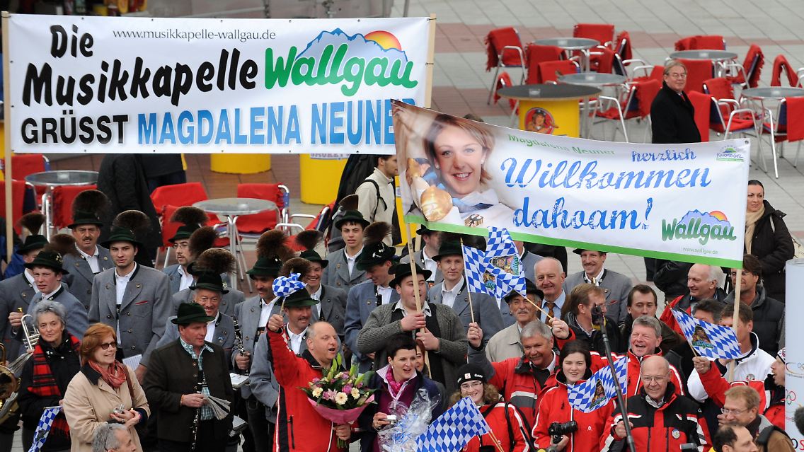 Madalena Neuner lässt sich erst in München und am Freitag dann noch einmal in ihrem Heimatort Wallgau feiern.