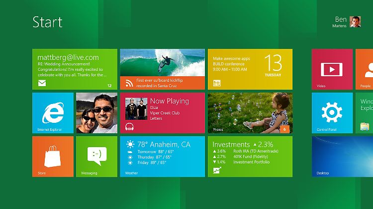 Kacheln statt Symbole: die Standard-Navigationszentrale bei Windows 8.