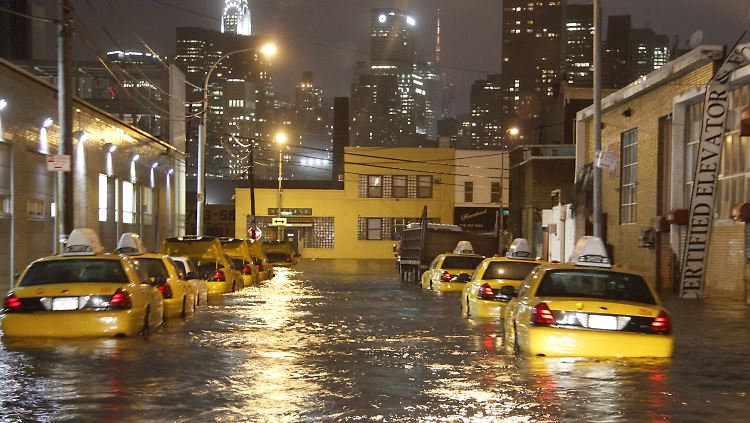 New York in der Hurrikan-Krise: Auf Long Island überraschte die Flut eine Reihe der berühmten gelben Taxis.